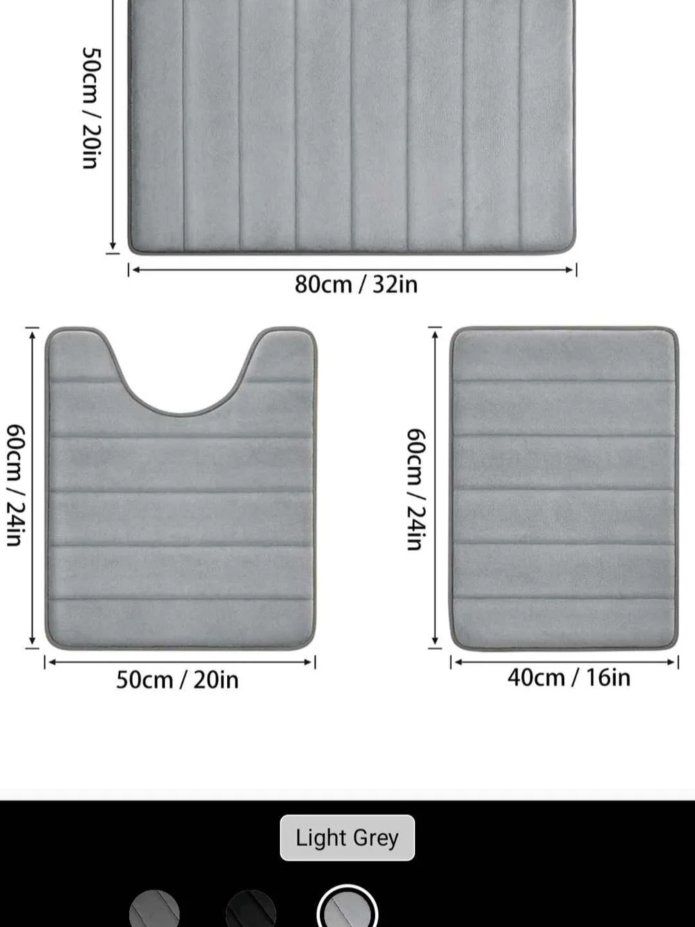 Grey Memory Foam Three Piece Bath Mat Set